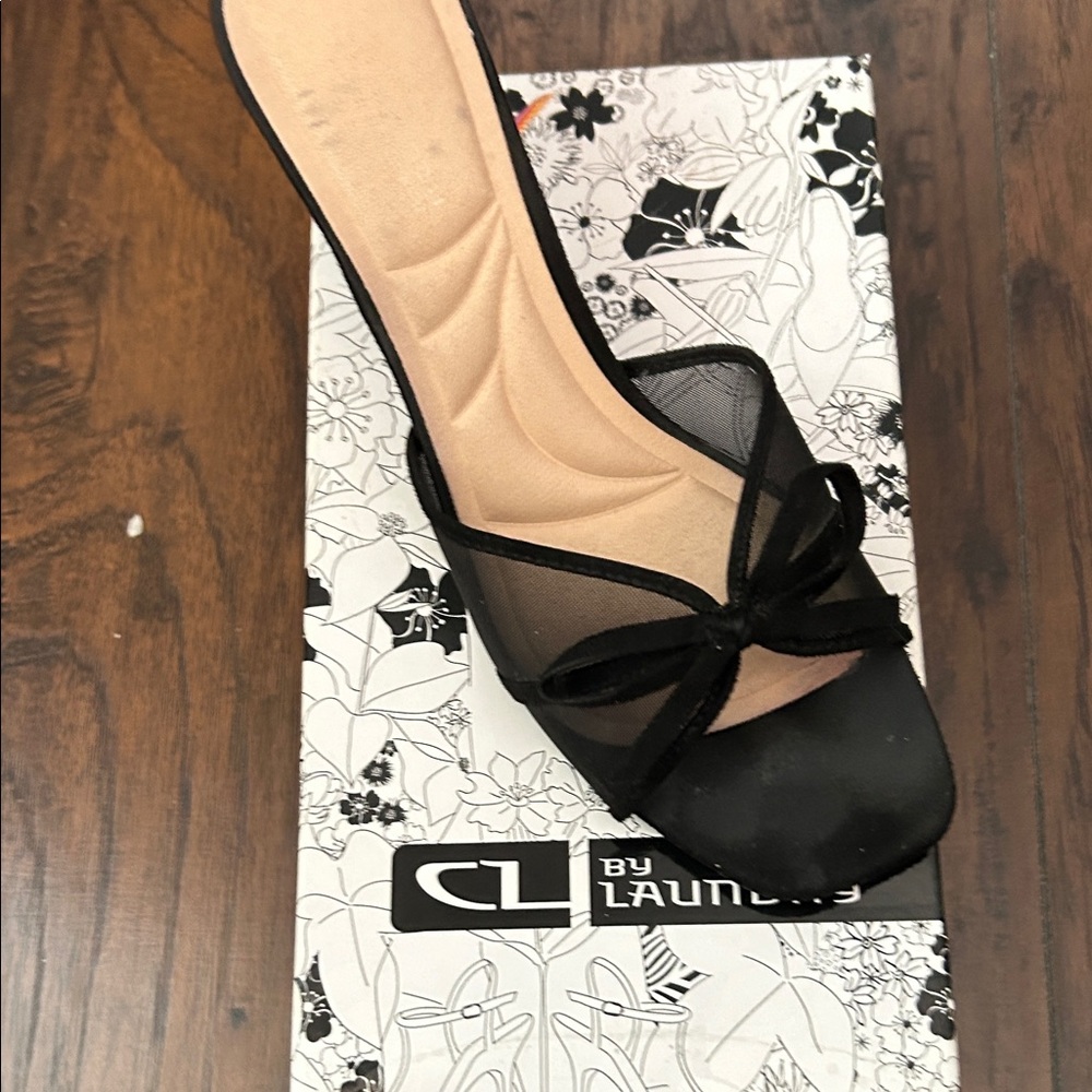 CL by Laundry Black Mesh Heels with Bow